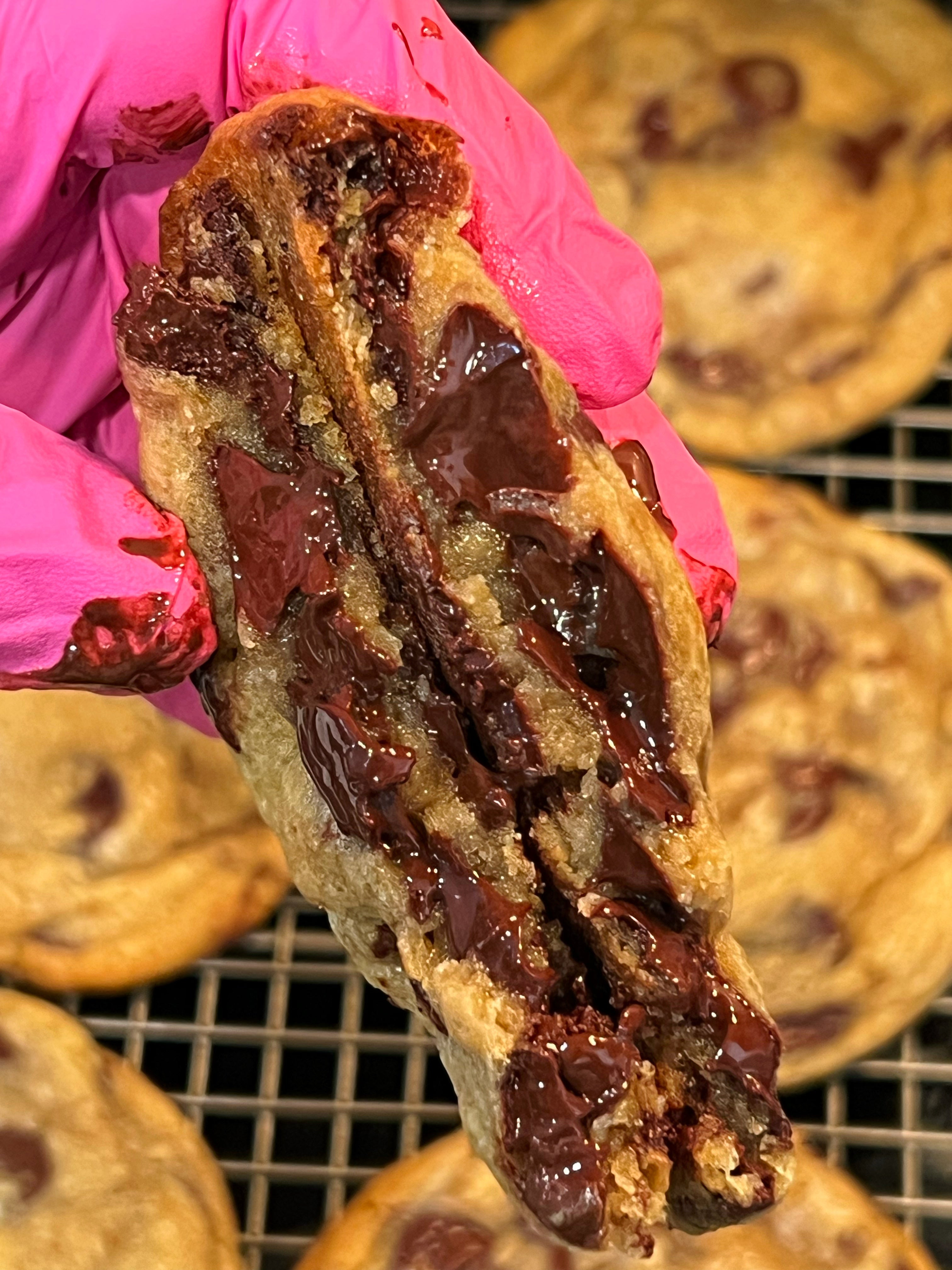 chocolate chip cookie broken in half